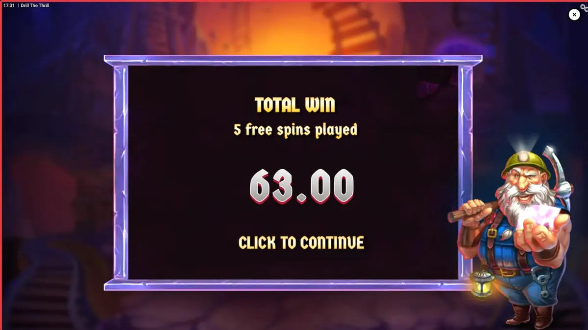 Interface do slot Drill the Thrill com temática de mineração e brocas douradas