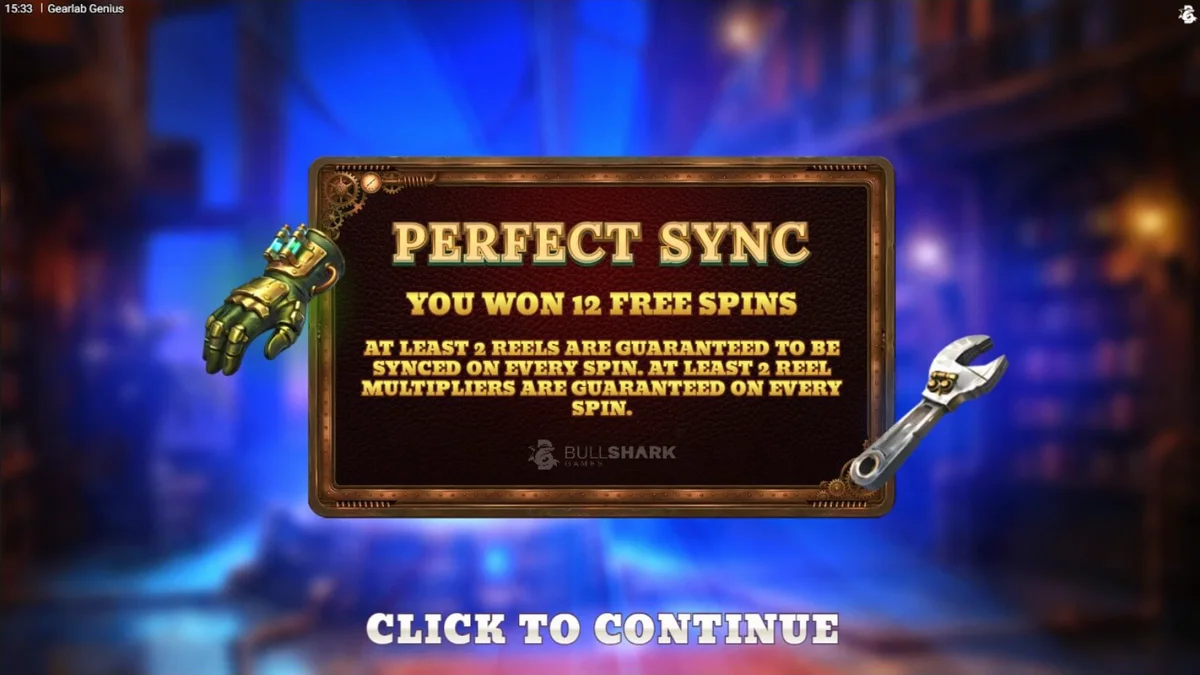Interface do jogo Gearlab Genius em um dispositivo móvel mostrando engrenagens e símbolos steampunk